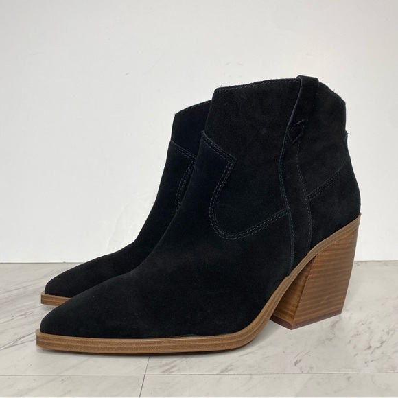 New! Vince Camuto Gredile Black Suede Pointy Toe Bootie 12M - Picture 14 of 14